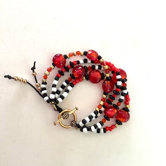 Handmade fire polish stone and onyx stack bracelet - Picture 4 of 7